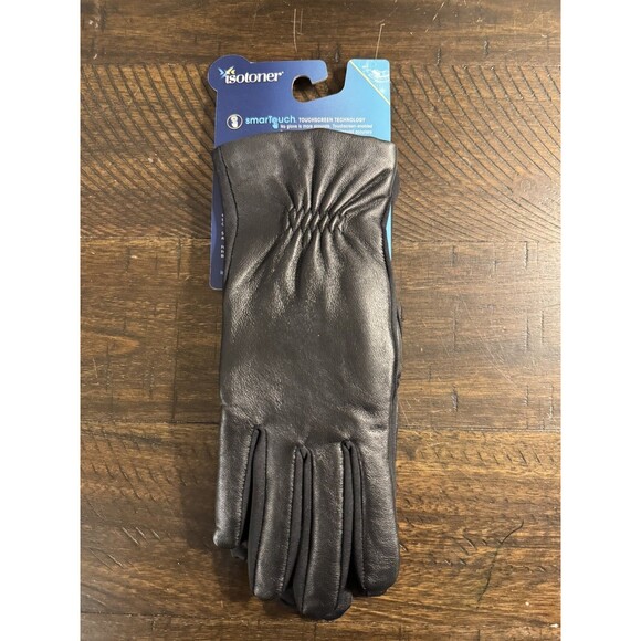 Totes ISOTONER Stretch Leather with Gathered Wrist Gloves - 30568 - Black S/M - Picture 3 of 5